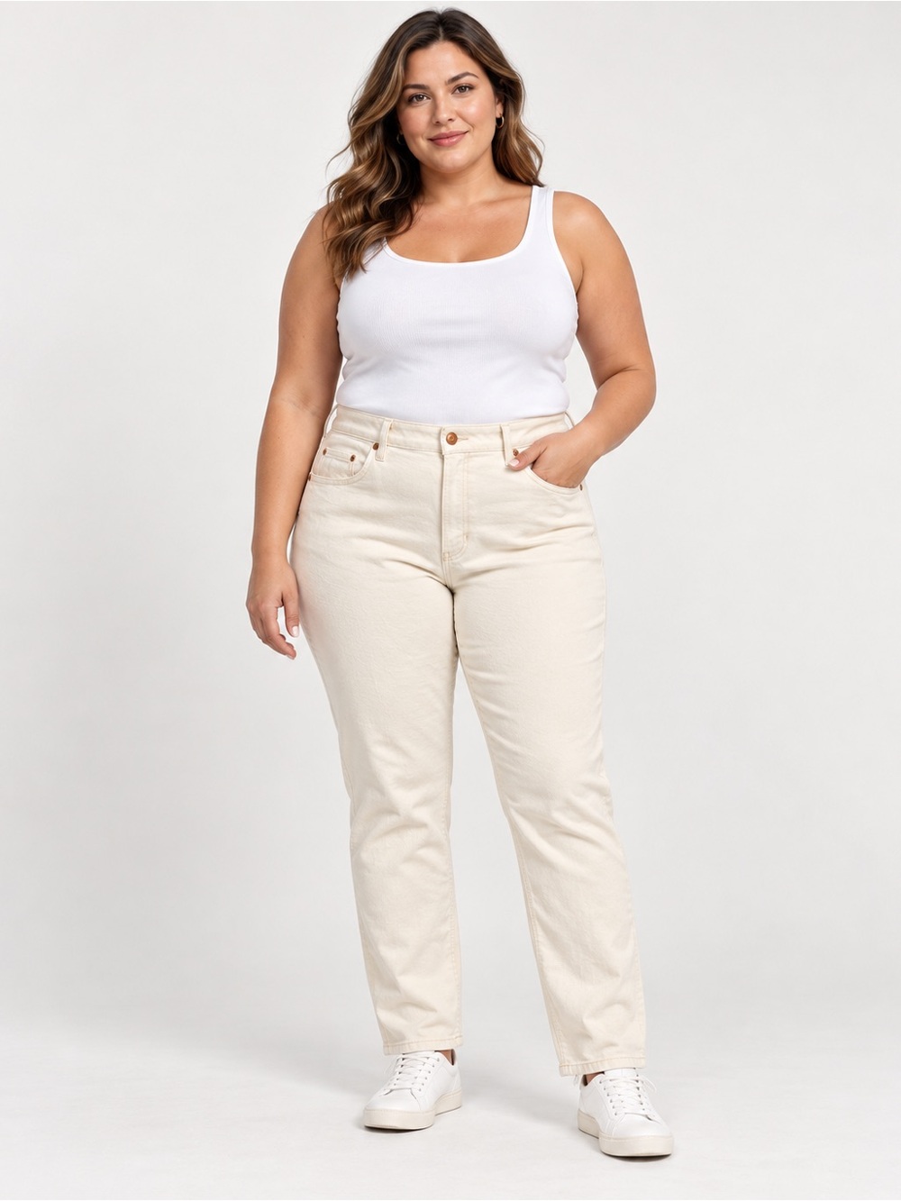 L.L.Bean BeanFlex Slim Leg Classic Fit Cream Jeans Size 16 M/T Tall